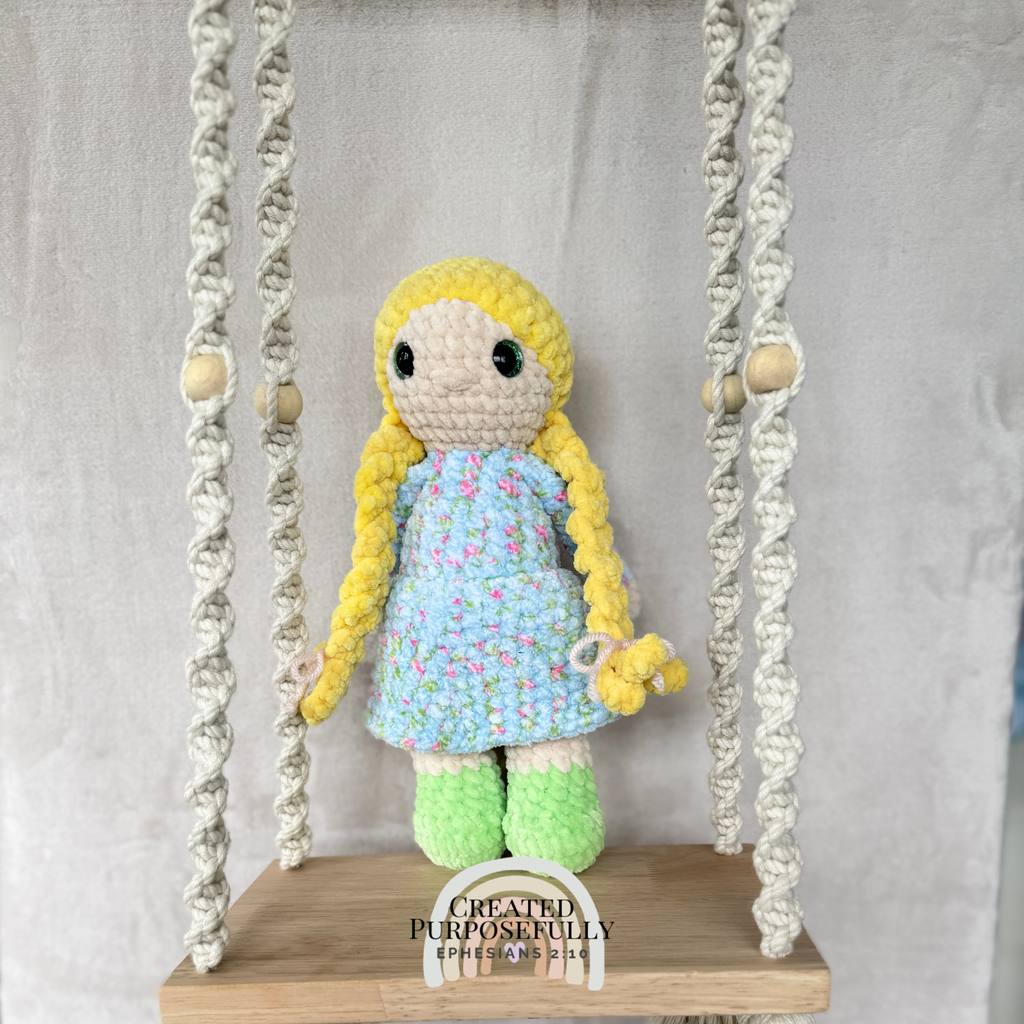 Handmade Blonde Crochet Doll Plush | Soft Amigurumi Doll Gift
