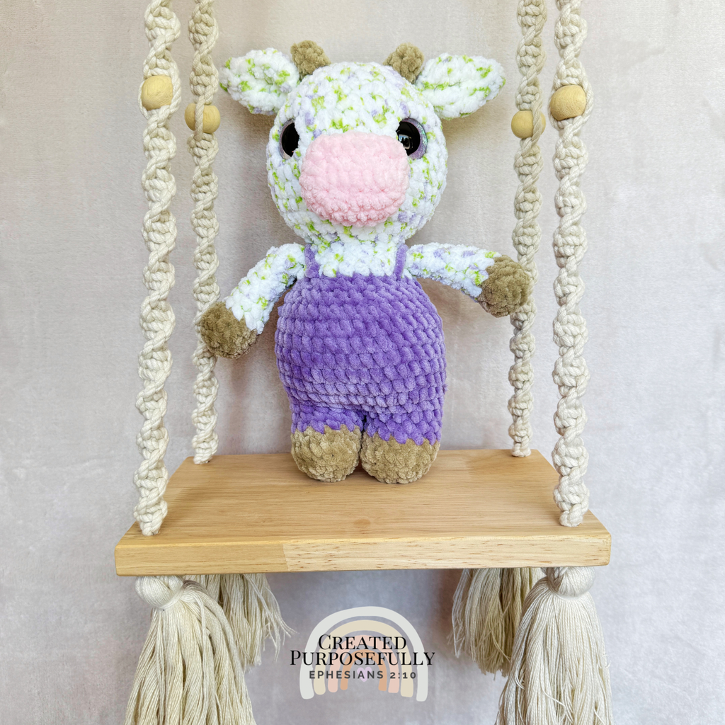 Handmade Crochet Standing Cow Plush | Amigurumi Cow in Overalls
