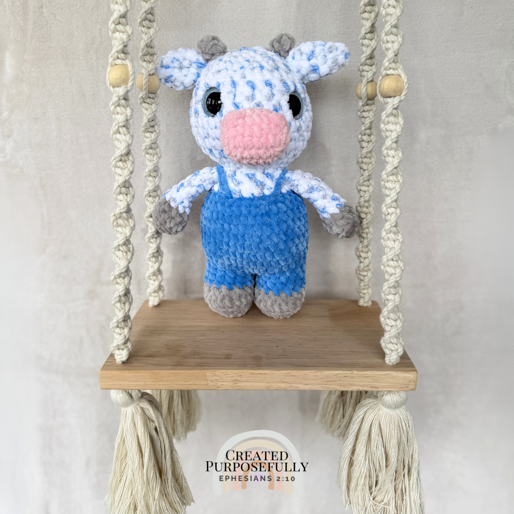 Handmade Crochet Standing Cow Plush | Amigurumi Cow in Overalls