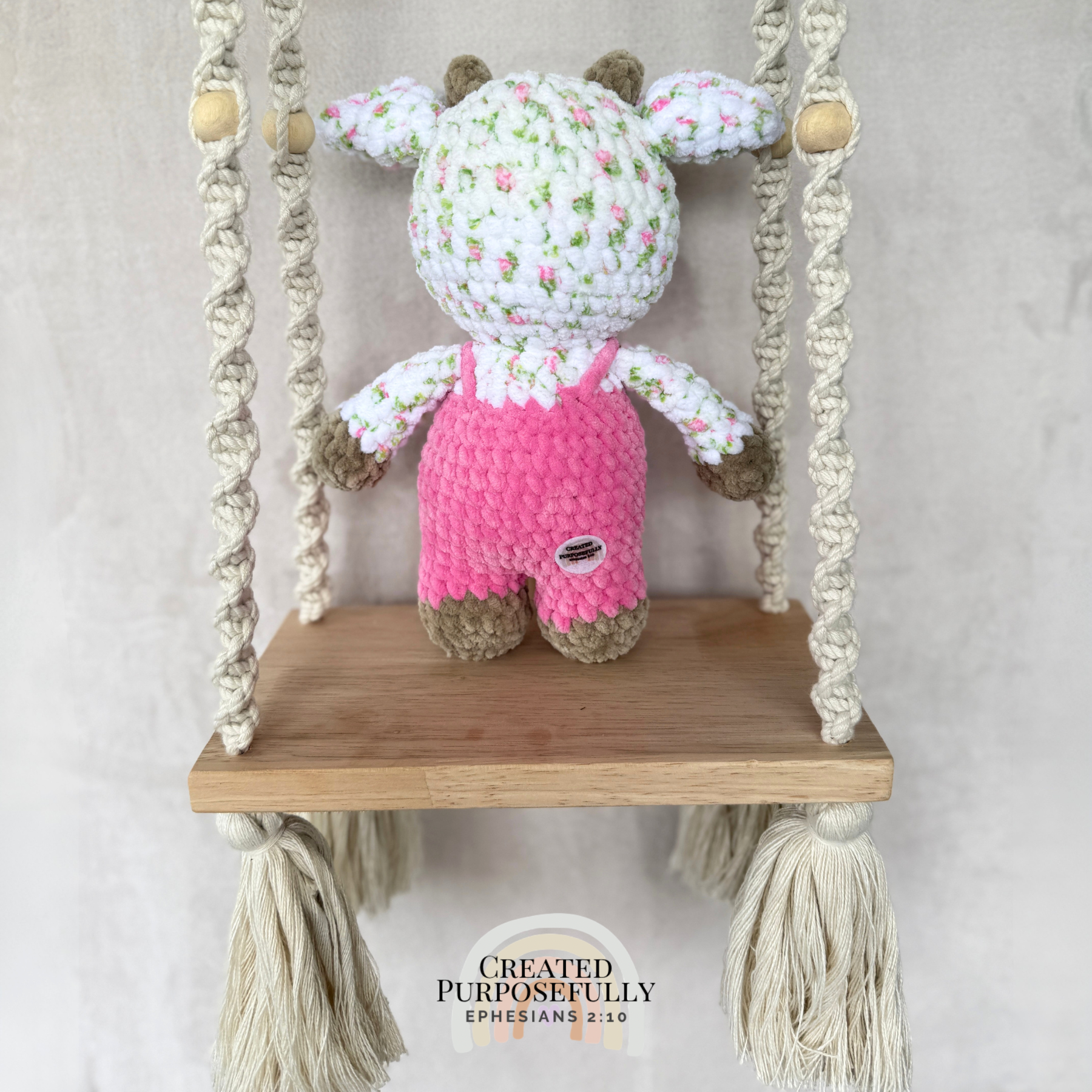 Handmade Crochet Standing Cow Plush | Amigurumi Cow in Overalls