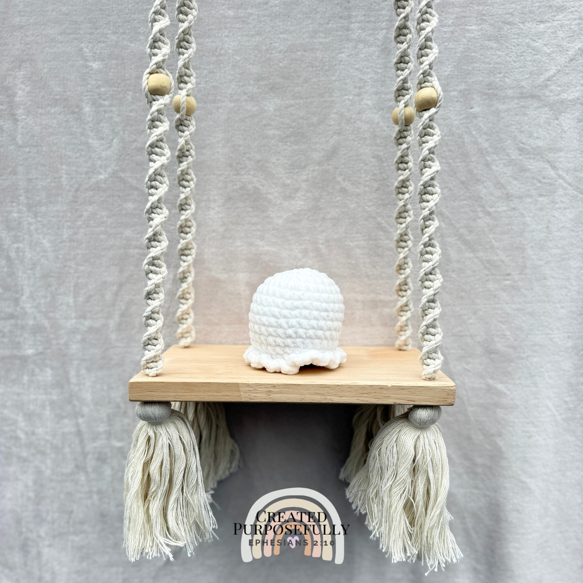 Handmade mini crochet ghost Halloween plushie made with soft cuddly yarn by Created Purposefully