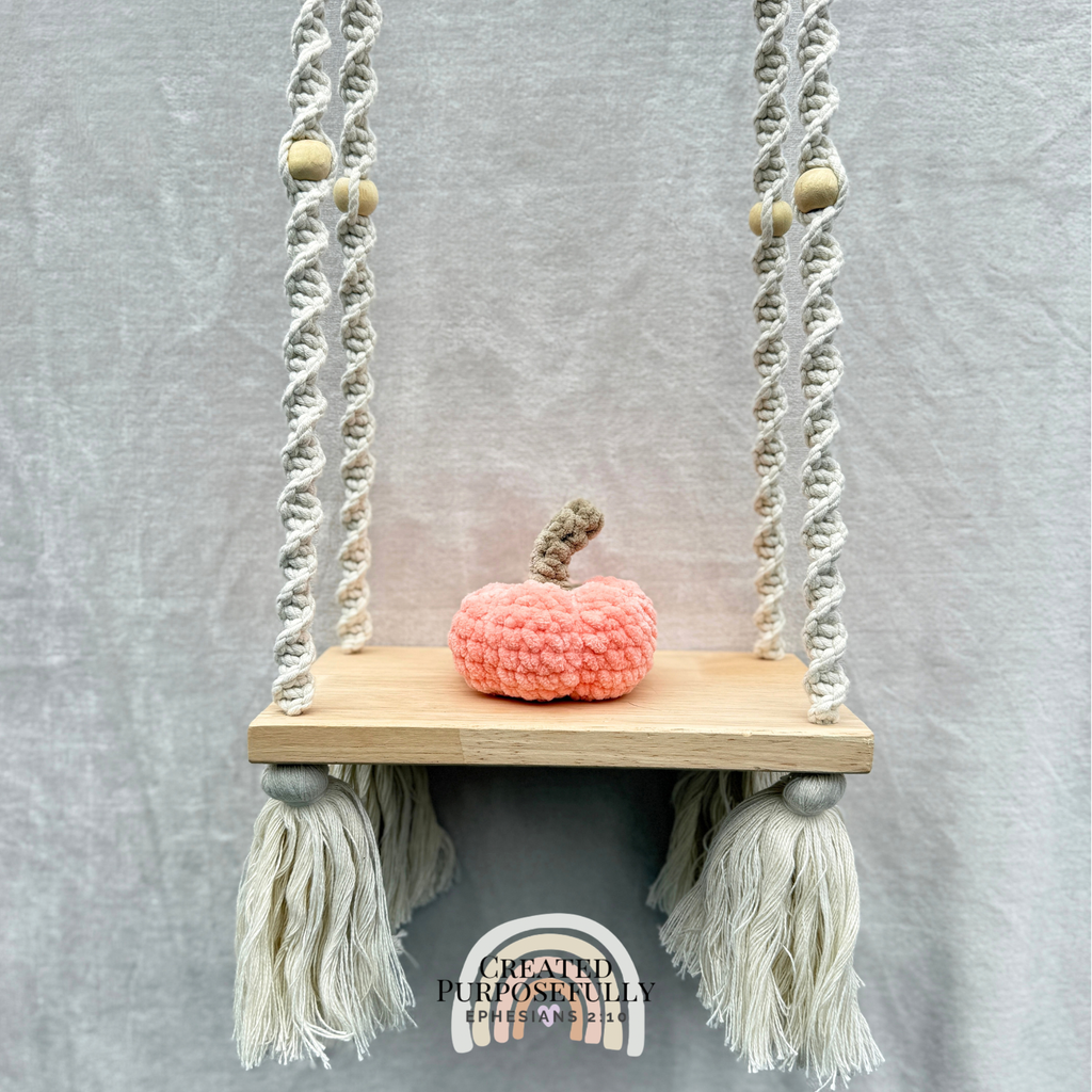 Handmade mini crochet pumpkin made with soft plush yarn for fall and Halloween by Created Purposefully