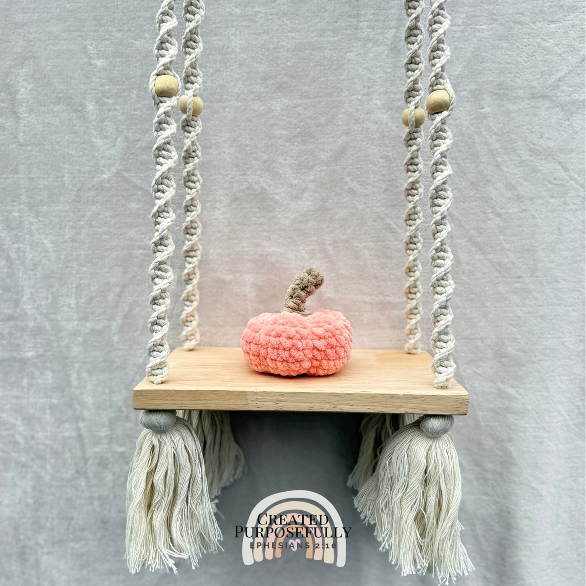 Handmade mini crochet pumpkin made with soft plush yarn for fall and Halloween by Created Purposefully