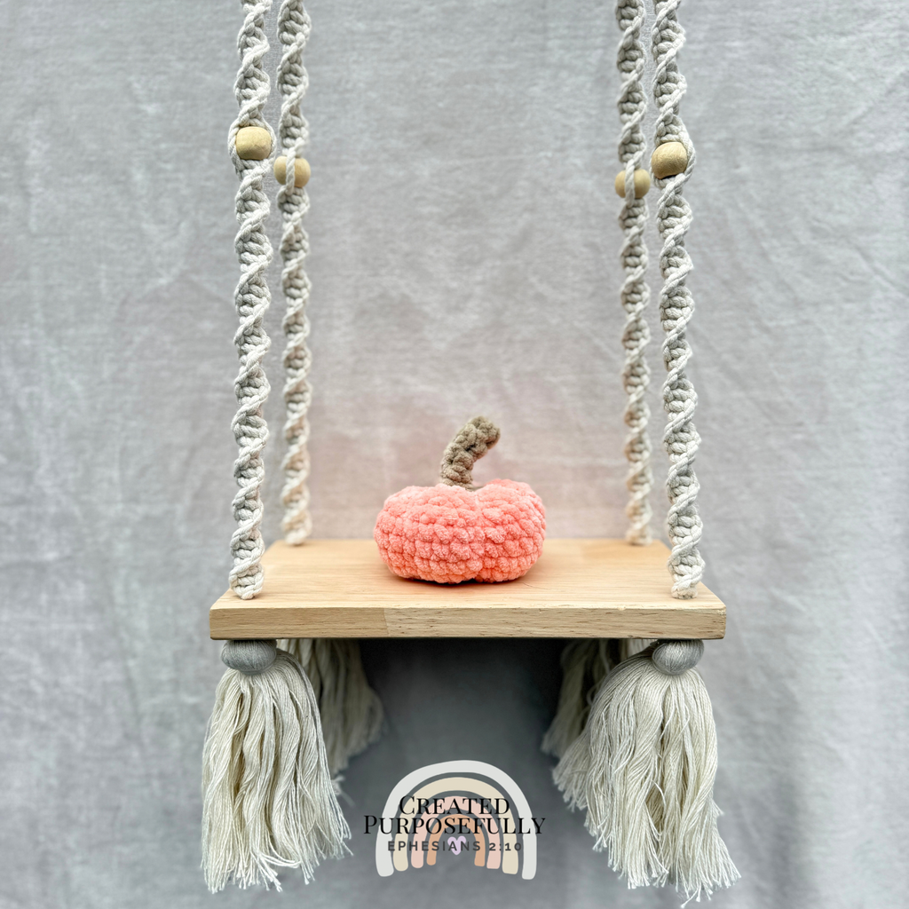 Handmade mini crochet pumpkin made with soft plush yarn for fall and Halloween by Created Purposefully