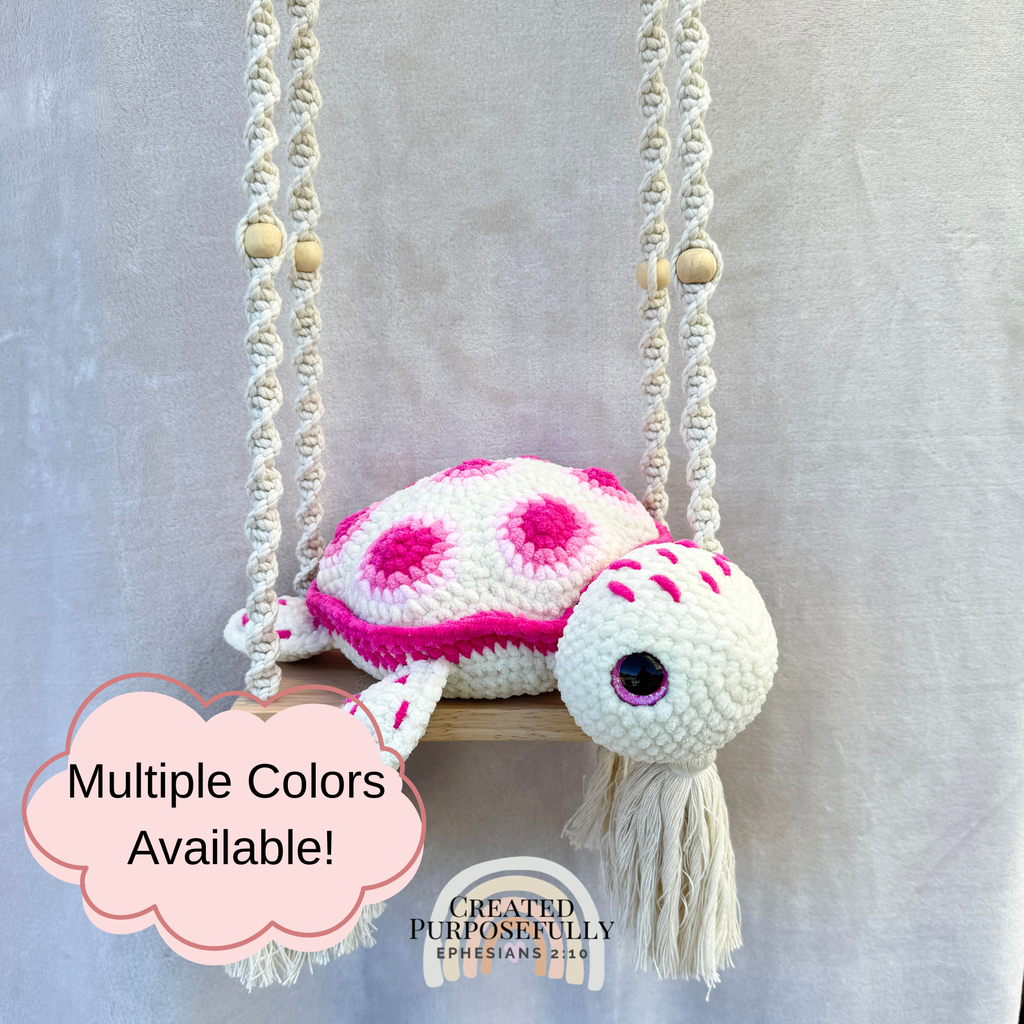 Handmade Patch Sea Turtle crochet plush with a colorful patch-style shell made with soft yarn by Created Purposefully