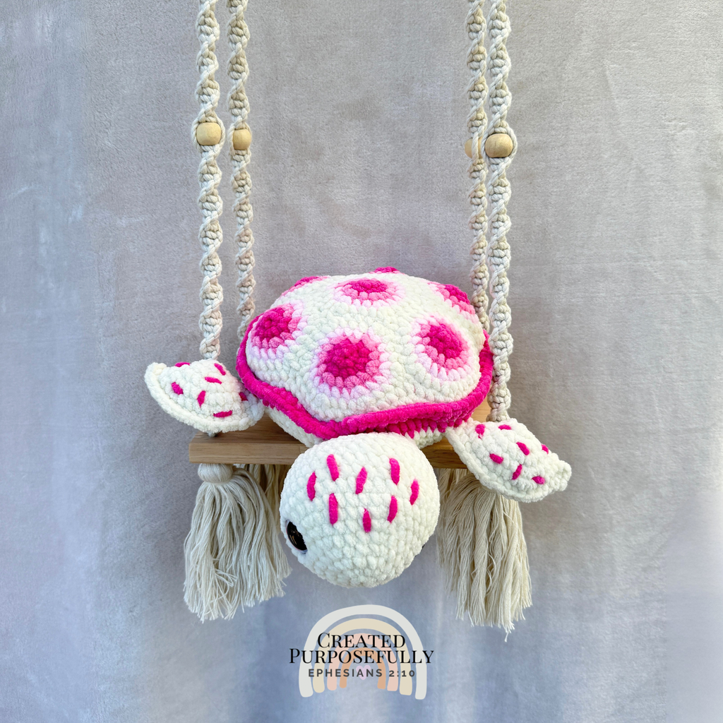 Handmade Patch Sea Turtle crochet plush with a colorful patch-style shell made with soft yarn by Created Purposefully