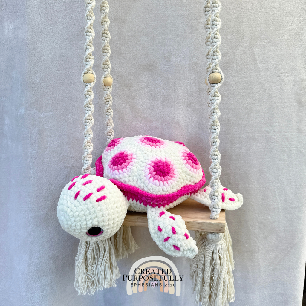 Handmade Patch Sea Turtle crochet plush with a colorful patch-style shell made with soft yarn by Created Purposefully