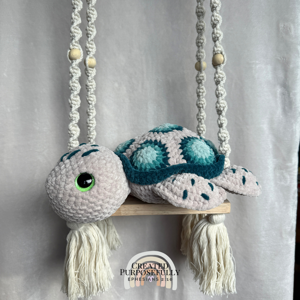 Handmade Patch Sea Turtle crochet plush with a colorful patch-style shell made with soft yarn by Created Purposefully
