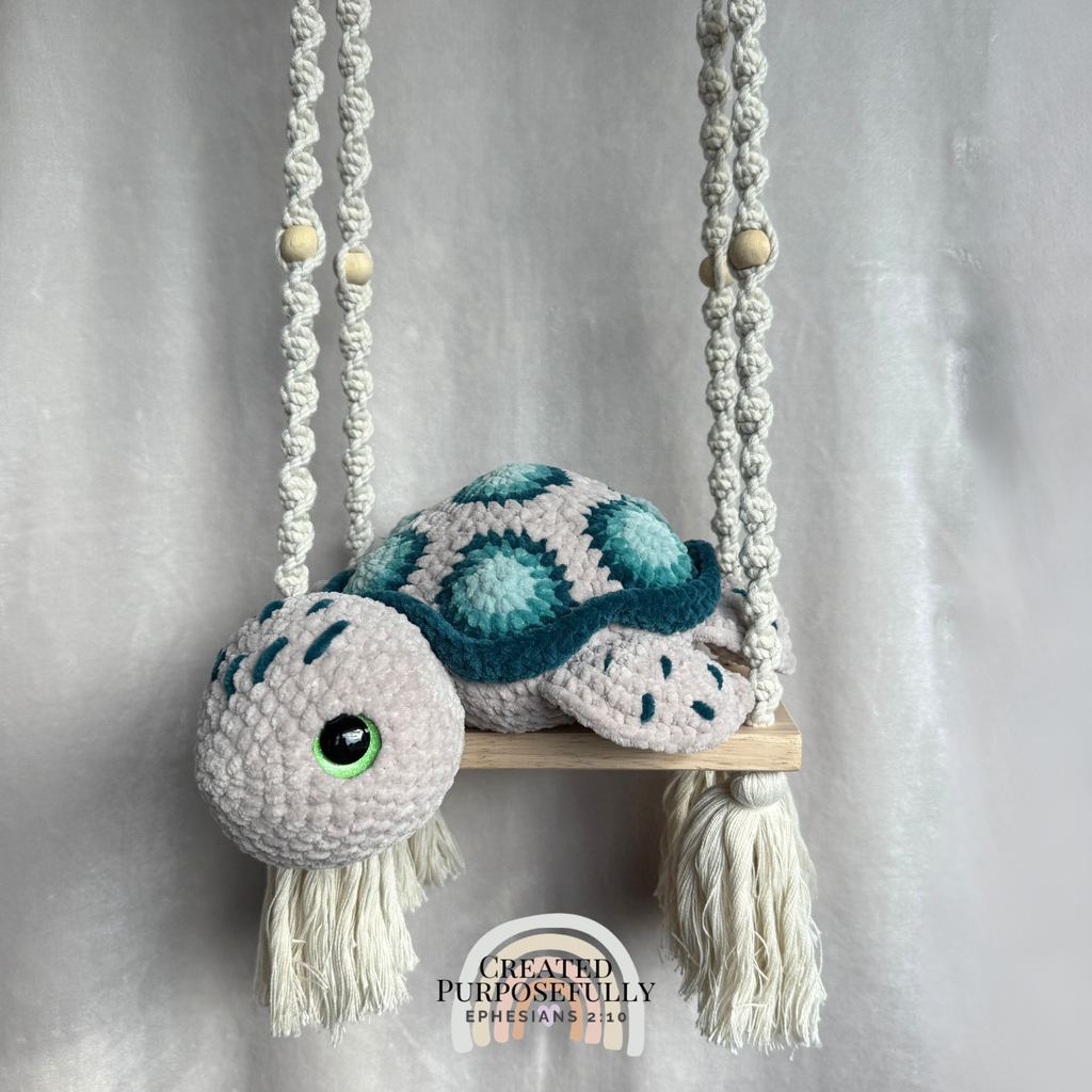 Handmade Patch Sea Turtle crochet plush with a colorful patch-style shell made with soft yarn by Created Purposefully