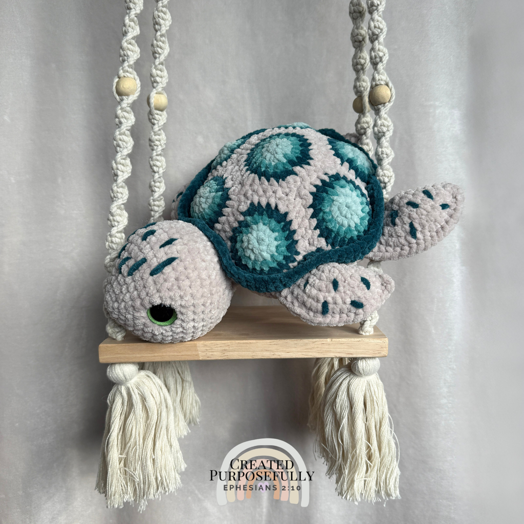 Handmade Patch Sea Turtle crochet plush with a colorful patch-style shell made with soft yarn by Created Purposefully