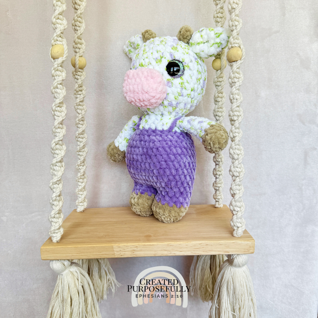 Handmade Crochet Standing Cow Plush | Amigurumi Cow in Overalls