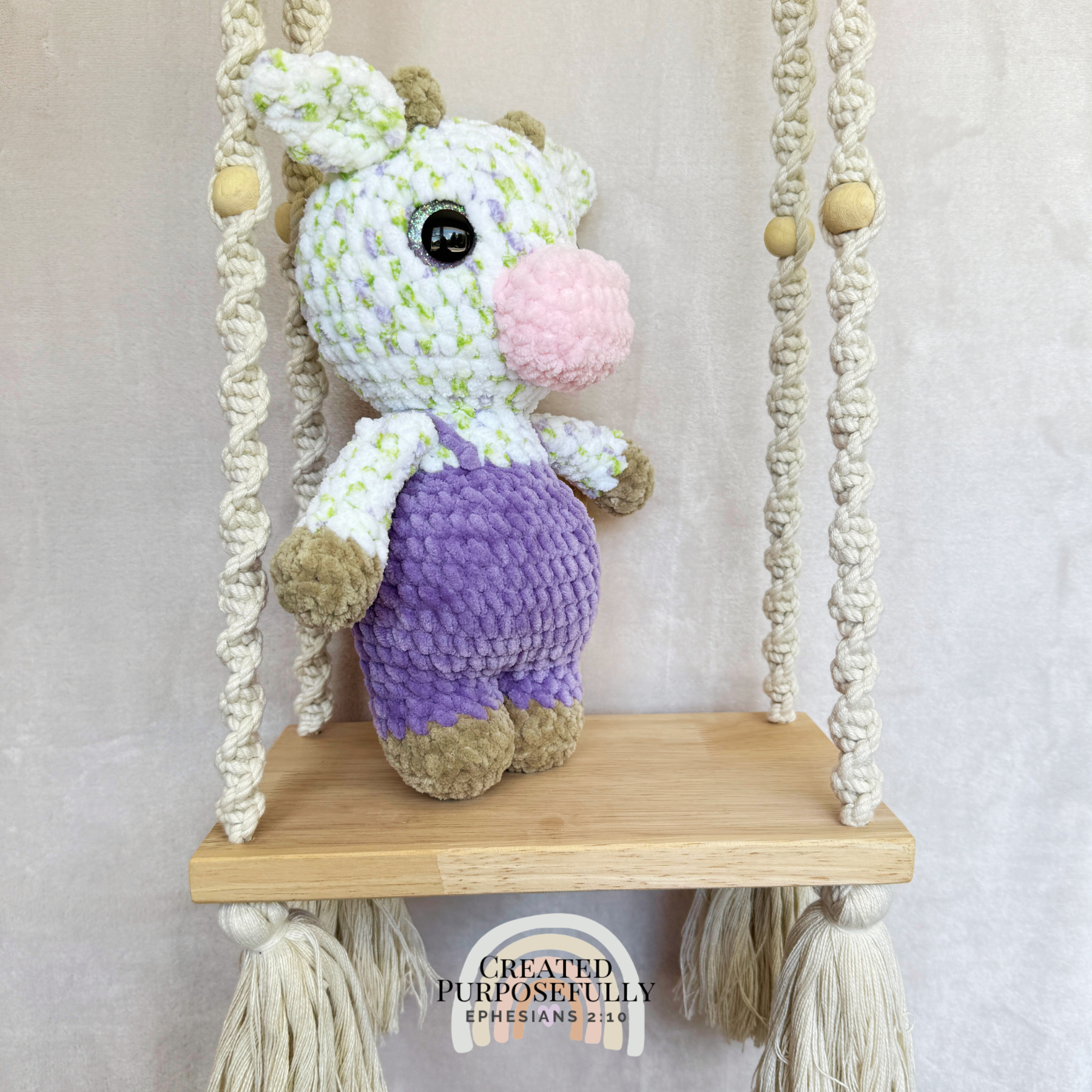 Handmade Crochet Standing Cow Plush | Amigurumi Cow in Overalls