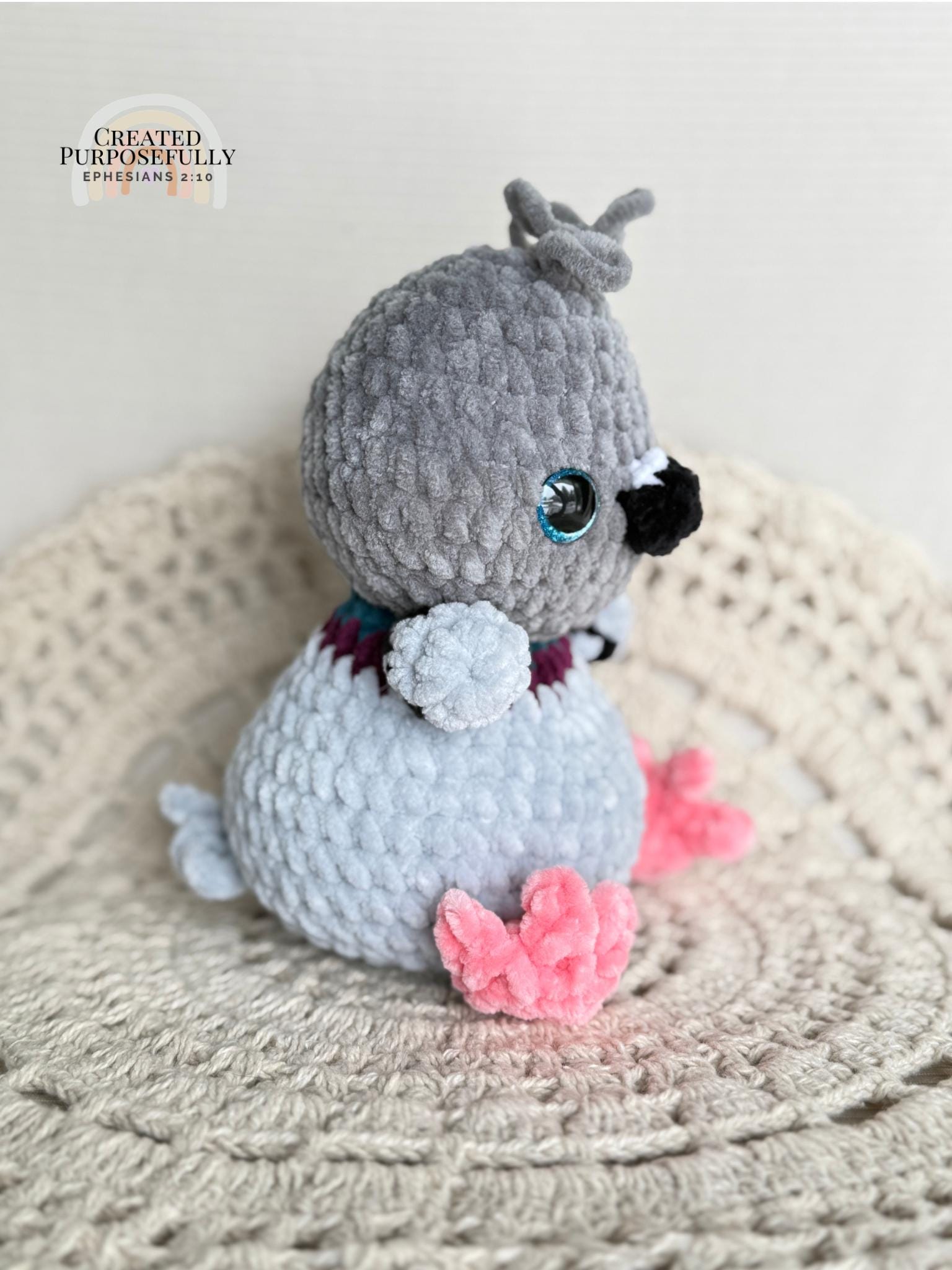 READY TO SHIP Color Crochet Plush Pigeon, Stuffed Amigurumi