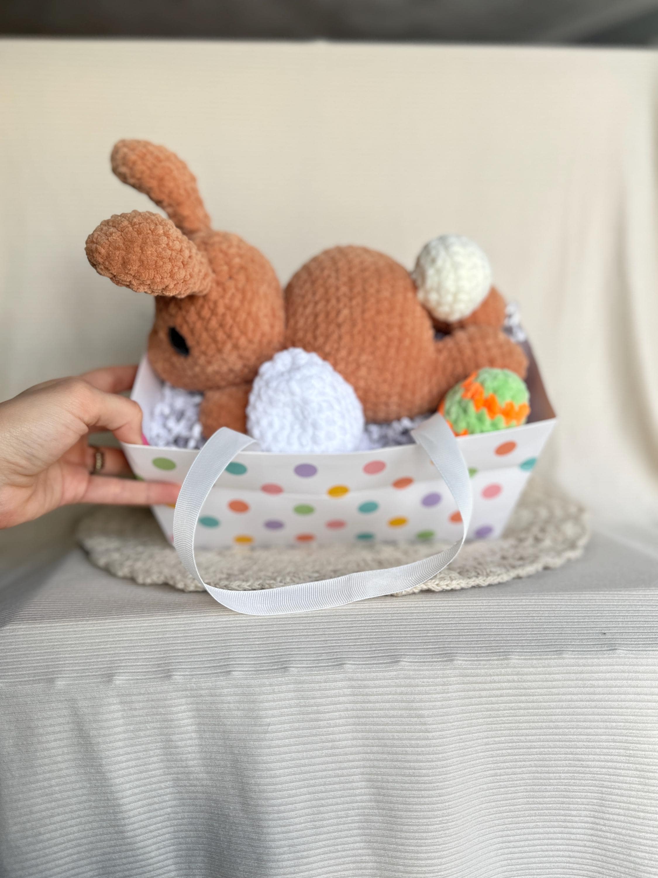 Custom Color Crochet Plush Easter Basket Bundle, Bunny and Chick, Stuffed Amigurumi