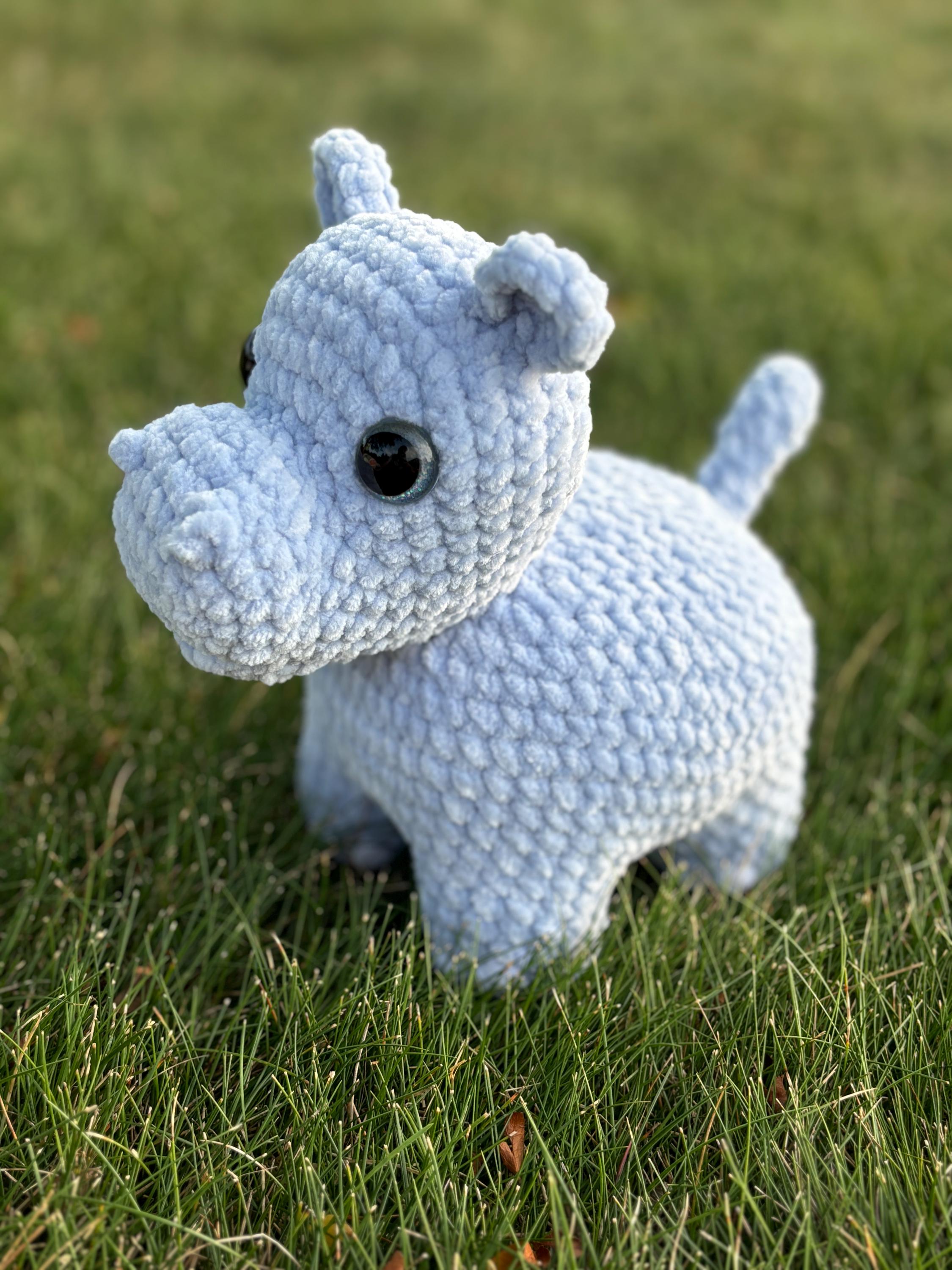 Hippopotamus Crochet Plushie: Custom Color Stuffed Animal, 13 inch