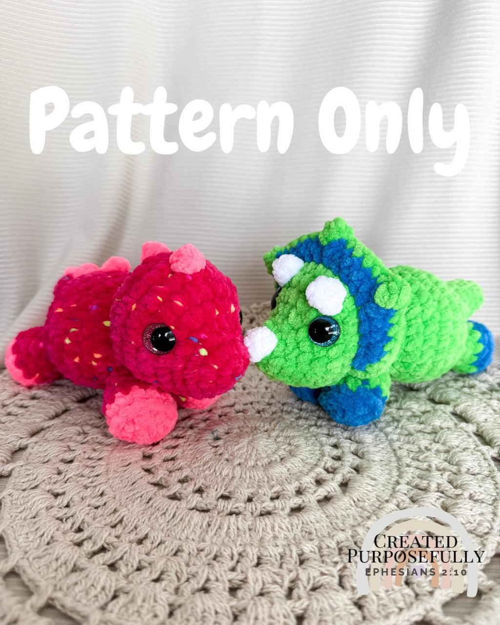 Crochet Mini Triceratops and Stegosaurus Dinosaur Amigurumi Pattern, Low Sew (Digital Download)