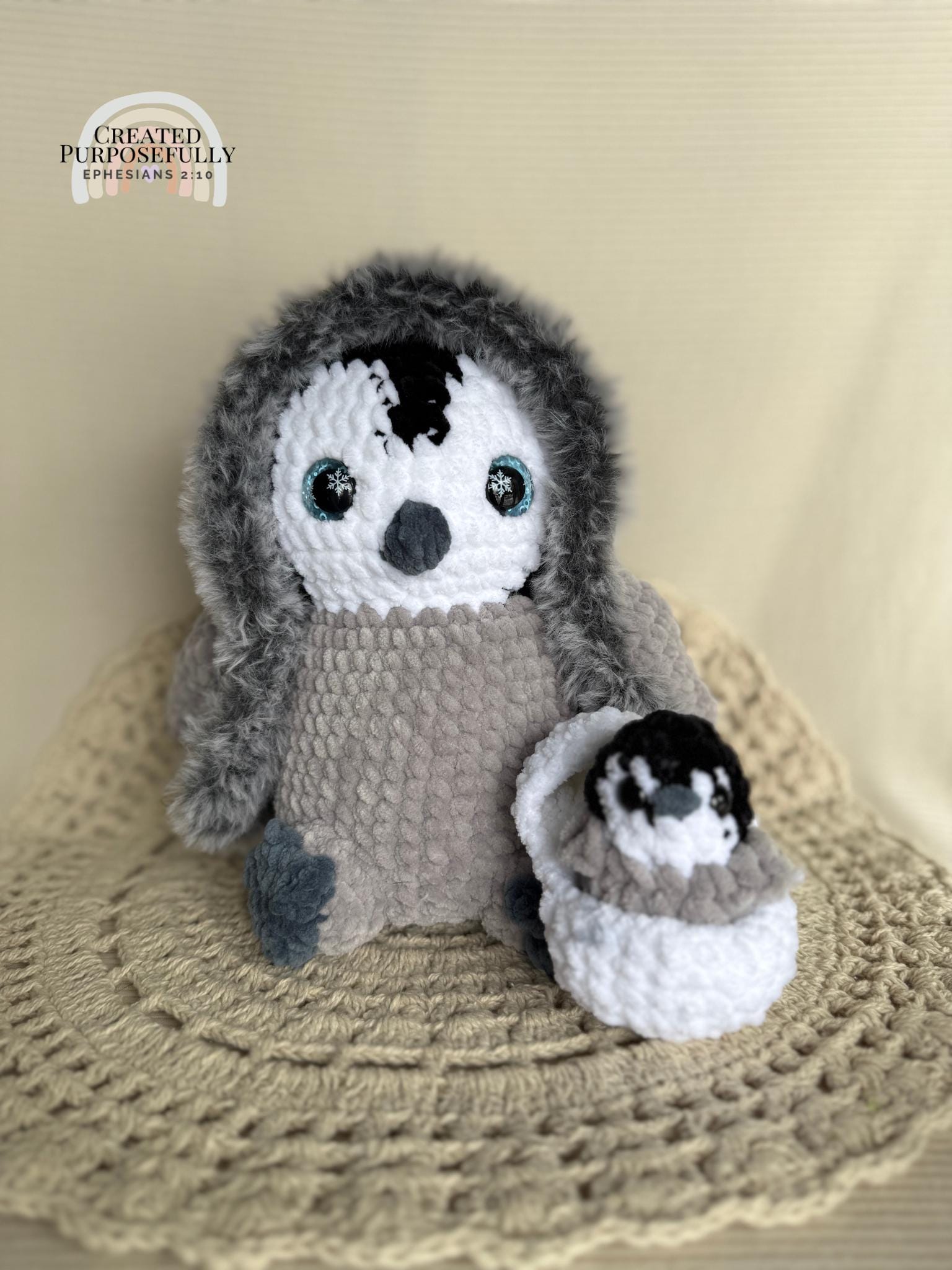 Penguin with Baby Crochet Plushie • Handmade Amigurumi Plush, Nursery Decor