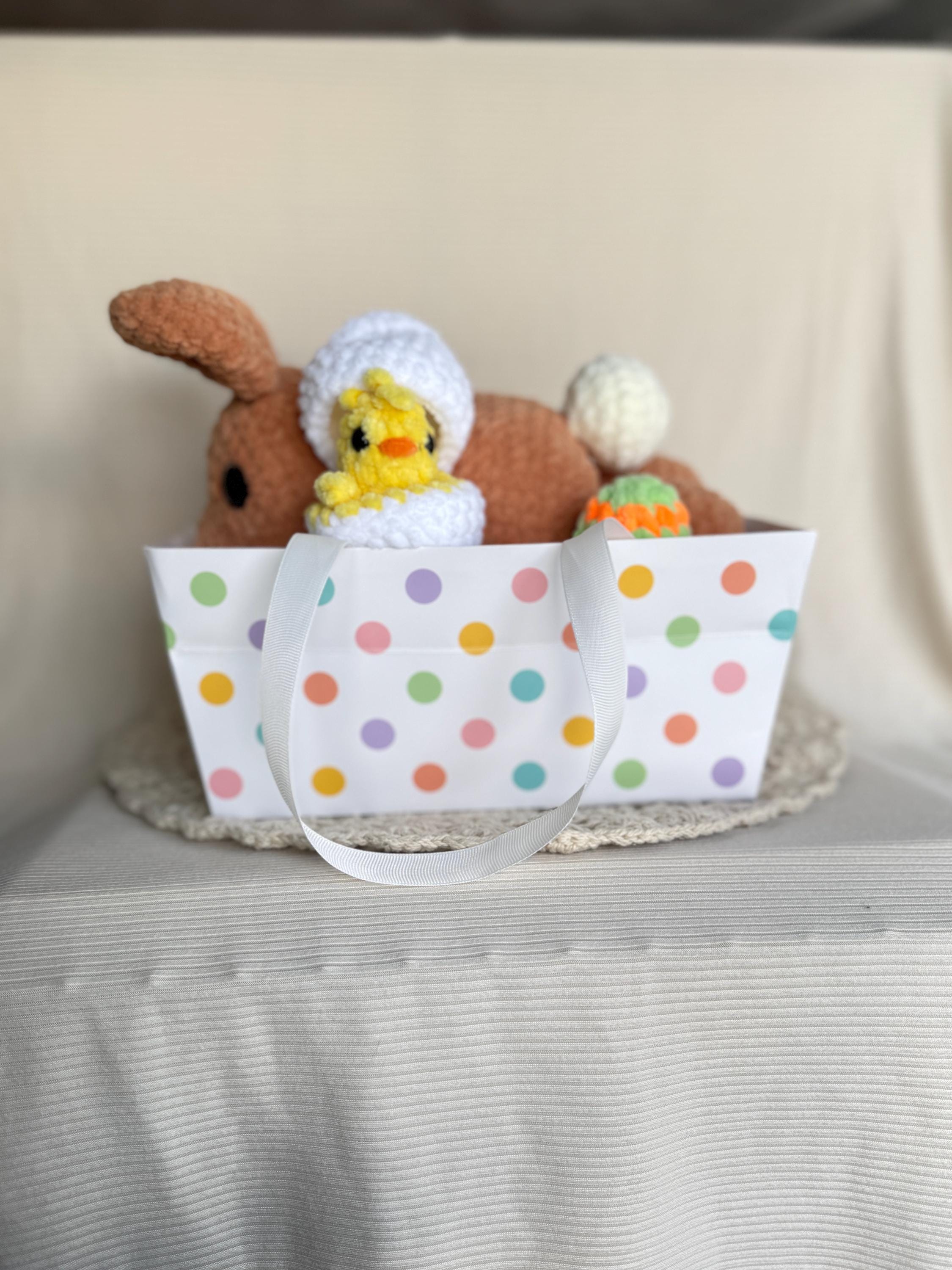 Custom Color Crochet Plush Easter Basket Bundle, Bunny and Chick, Stuffed Amigurumi