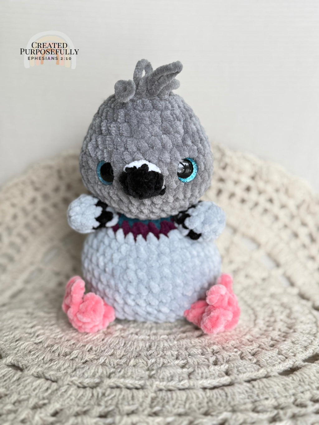 READY TO SHIP Color Crochet Plush Pigeon, Stuffed Amigurumi