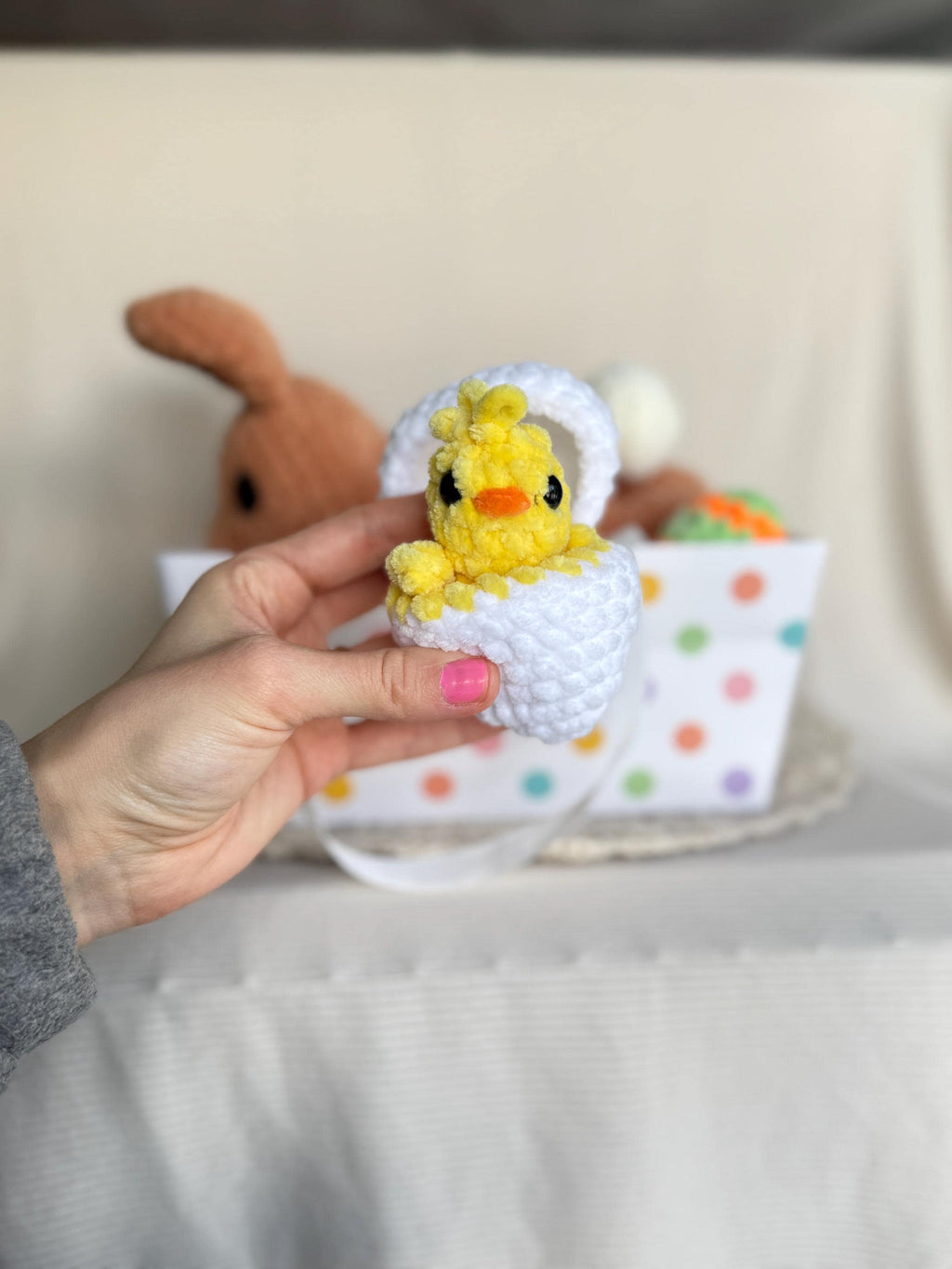 Custom Color Crochet Plush Easter Basket Bundle, Bunny and Chick, Stuffed Amigurumi