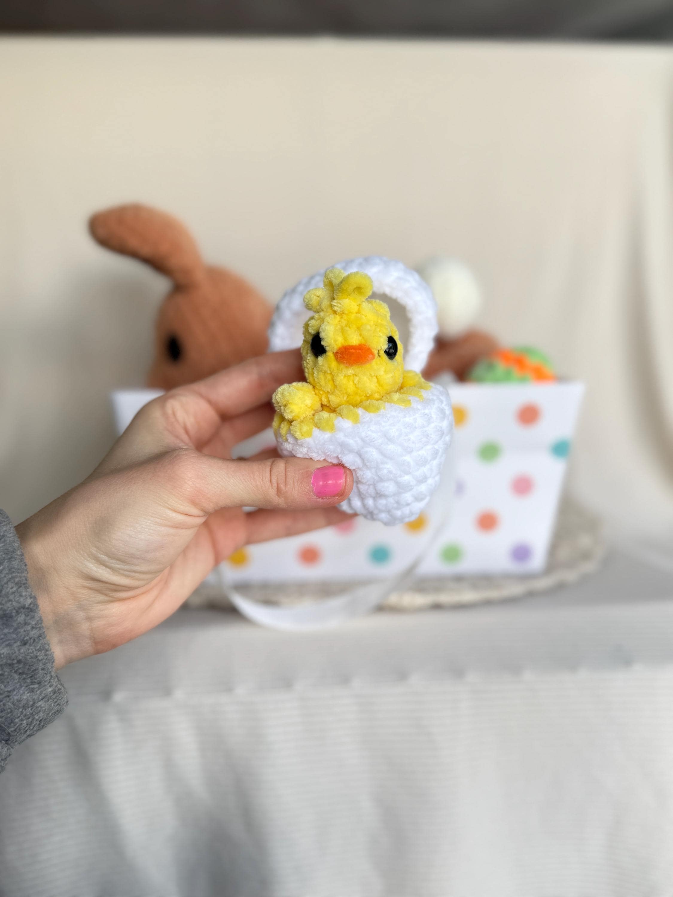 Custom Color Crochet Plush Easter Basket Bundle, Bunny and Chick, Stuffed Amigurumi