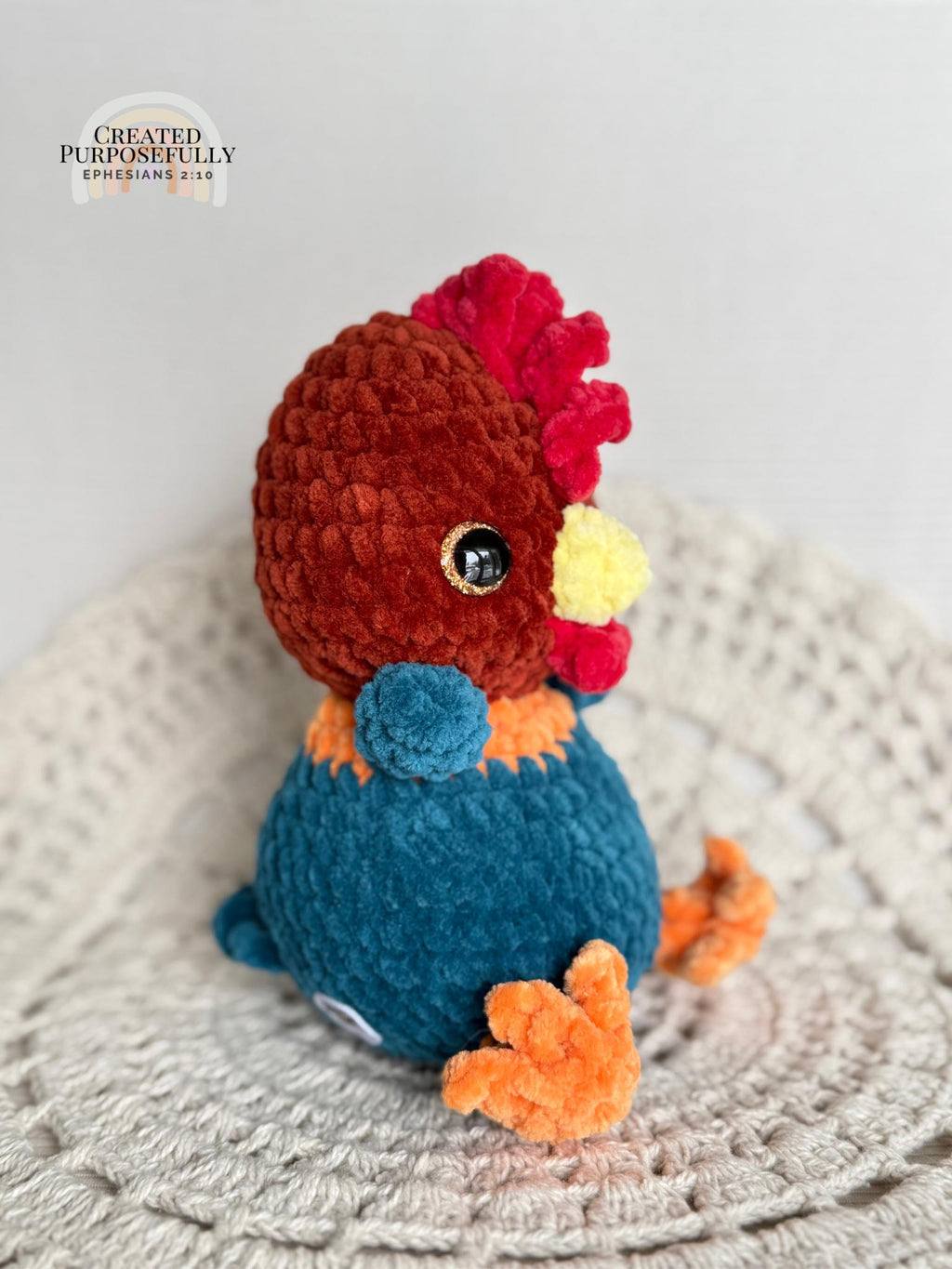READY TO SHIP Color Crochet Plush Rooster, Stuffed Amigurumi