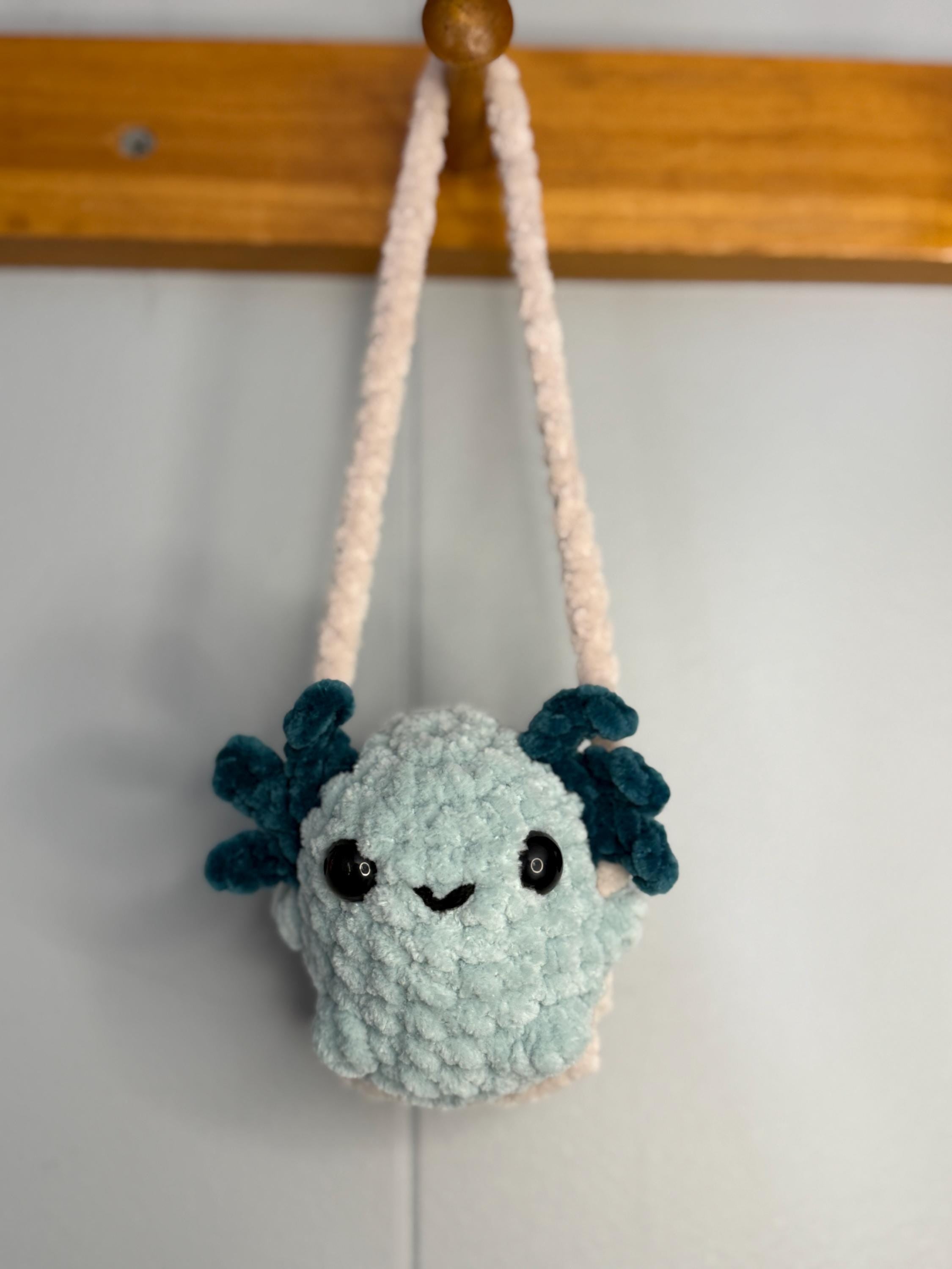 Car Plush Crochet Hanger • Handmade Amigurumi Axolotl, Frog, Penguin