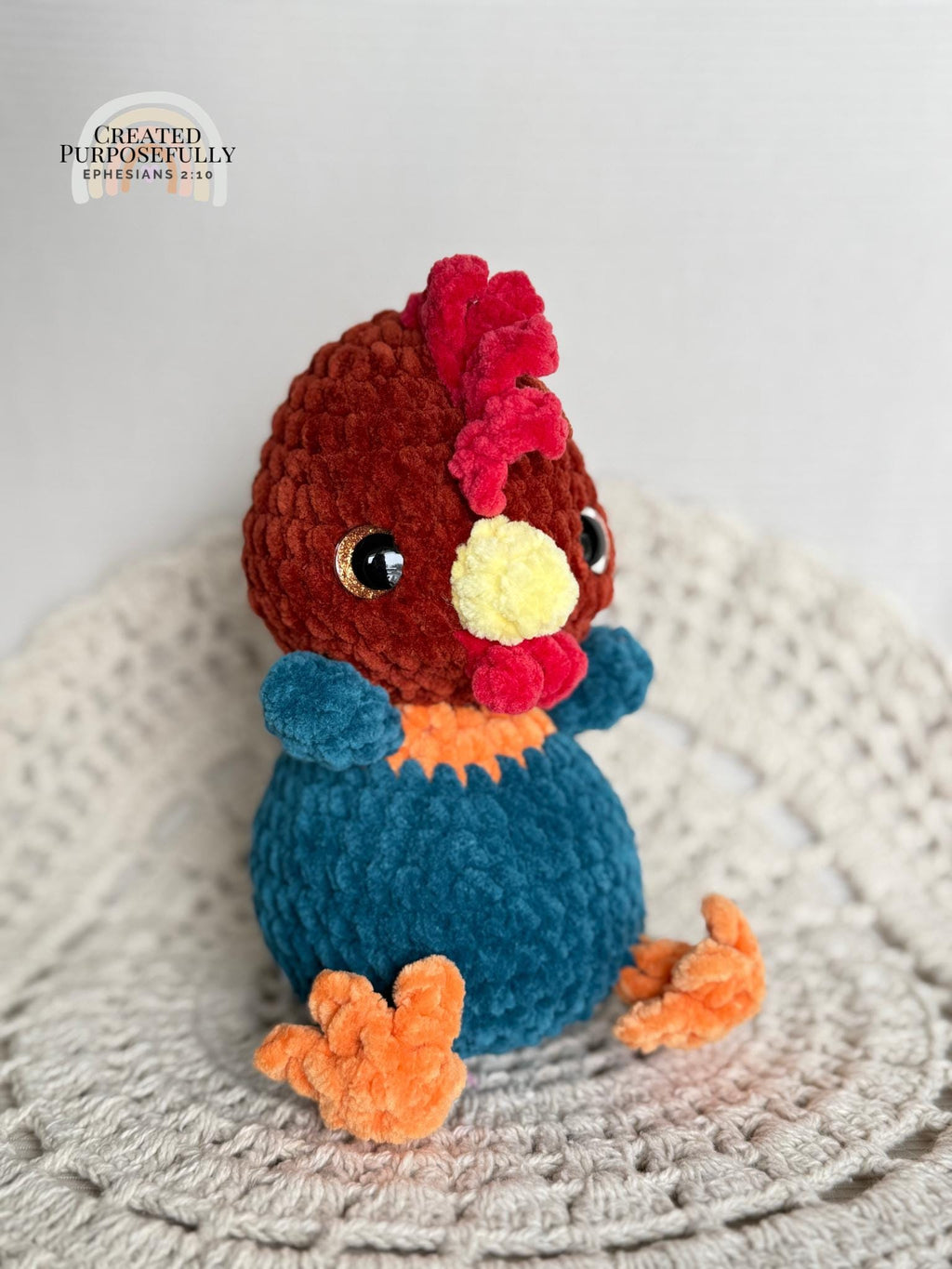 READY TO SHIP Color Crochet Plush Rooster, Stuffed Amigurumi